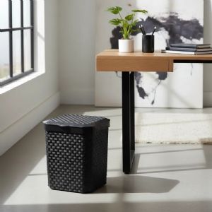 Lixeira De Pia Rattan Com Tampa Preta 5 Litros